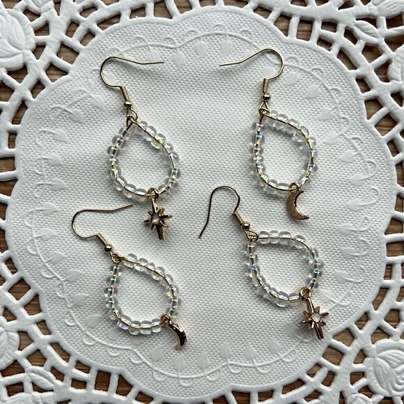 Celestial Elements Moon & Star Dangle Earrings set of 4 Pieces - Picture 3 of 11